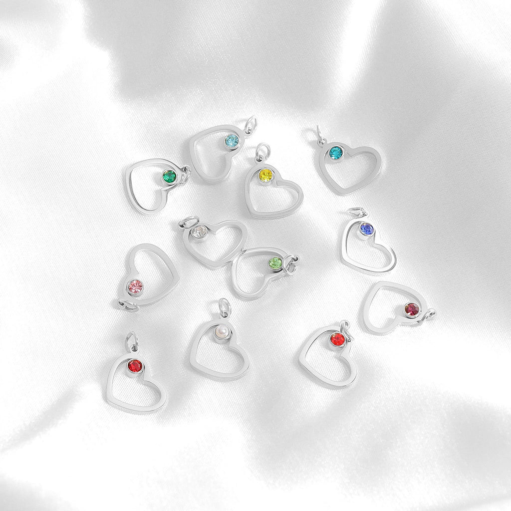 18K Gold PVD Stainless Steel Birthstone Heart Charm