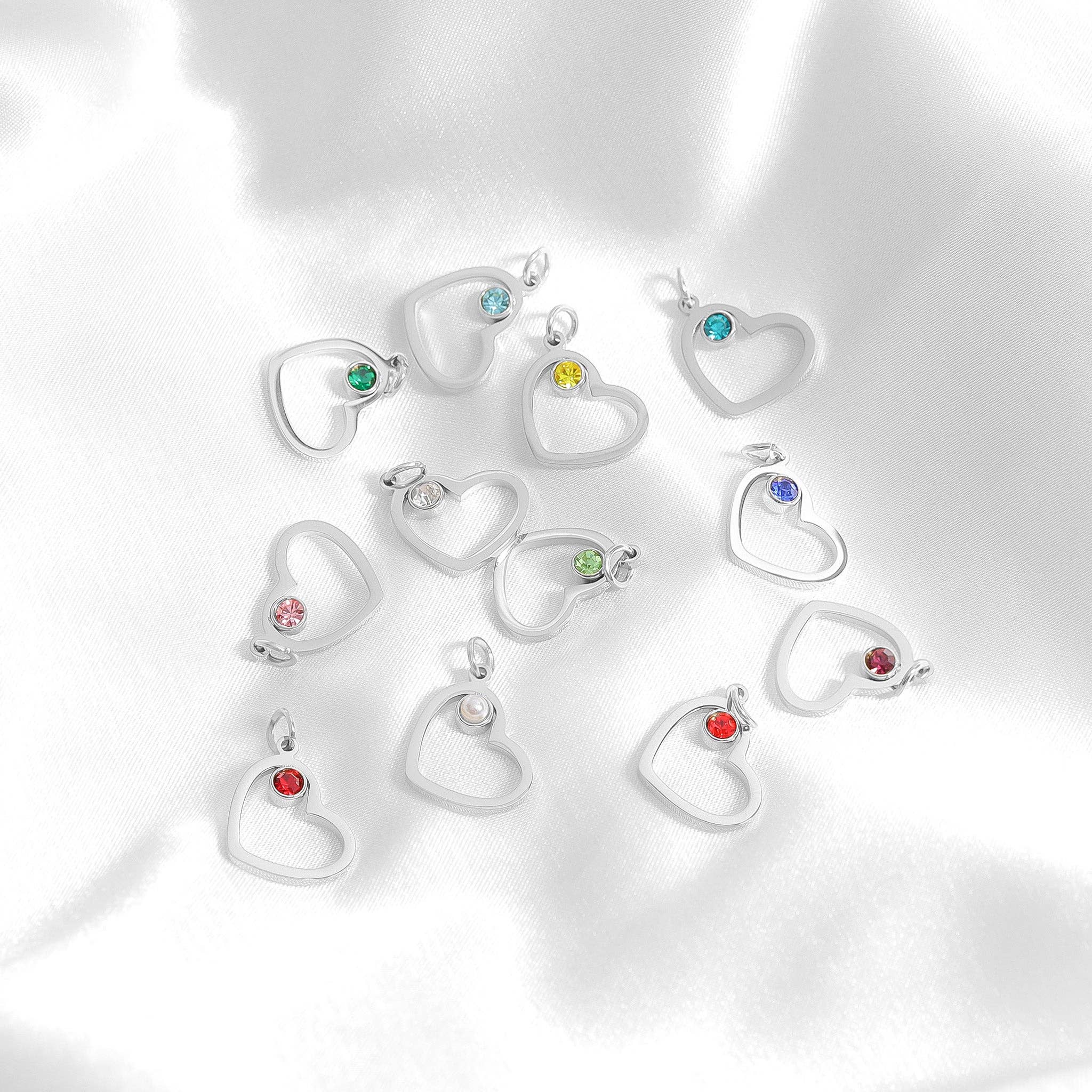 18K Gold PVD Stainless Steel Birthstone Heart Charm