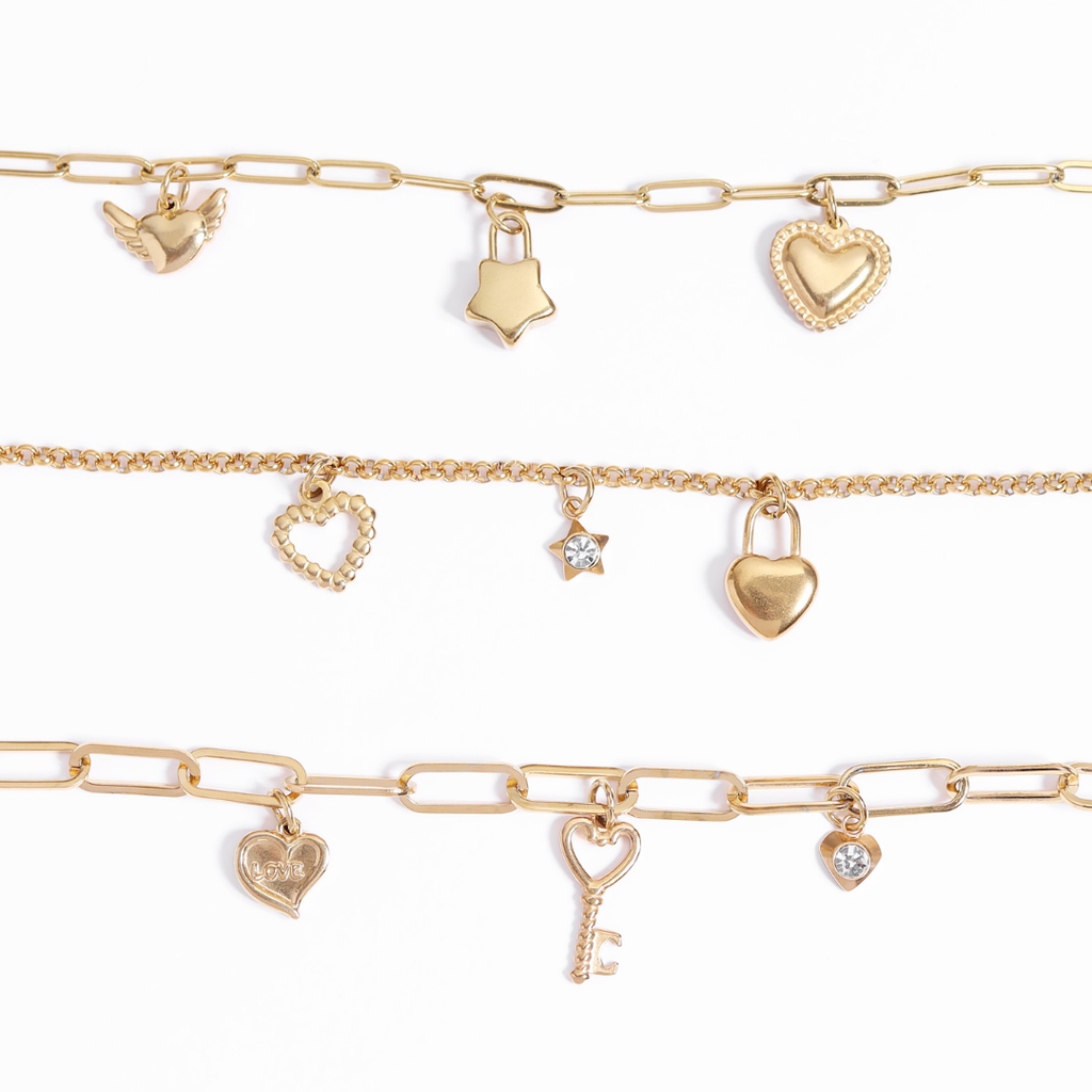 18K Gold PVD Stainless Steel Heart Padlock Charm