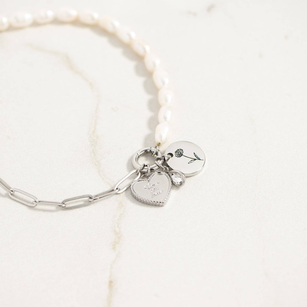 Freshwater Pearl Paperclip Split Chain Charm Holder Necklace