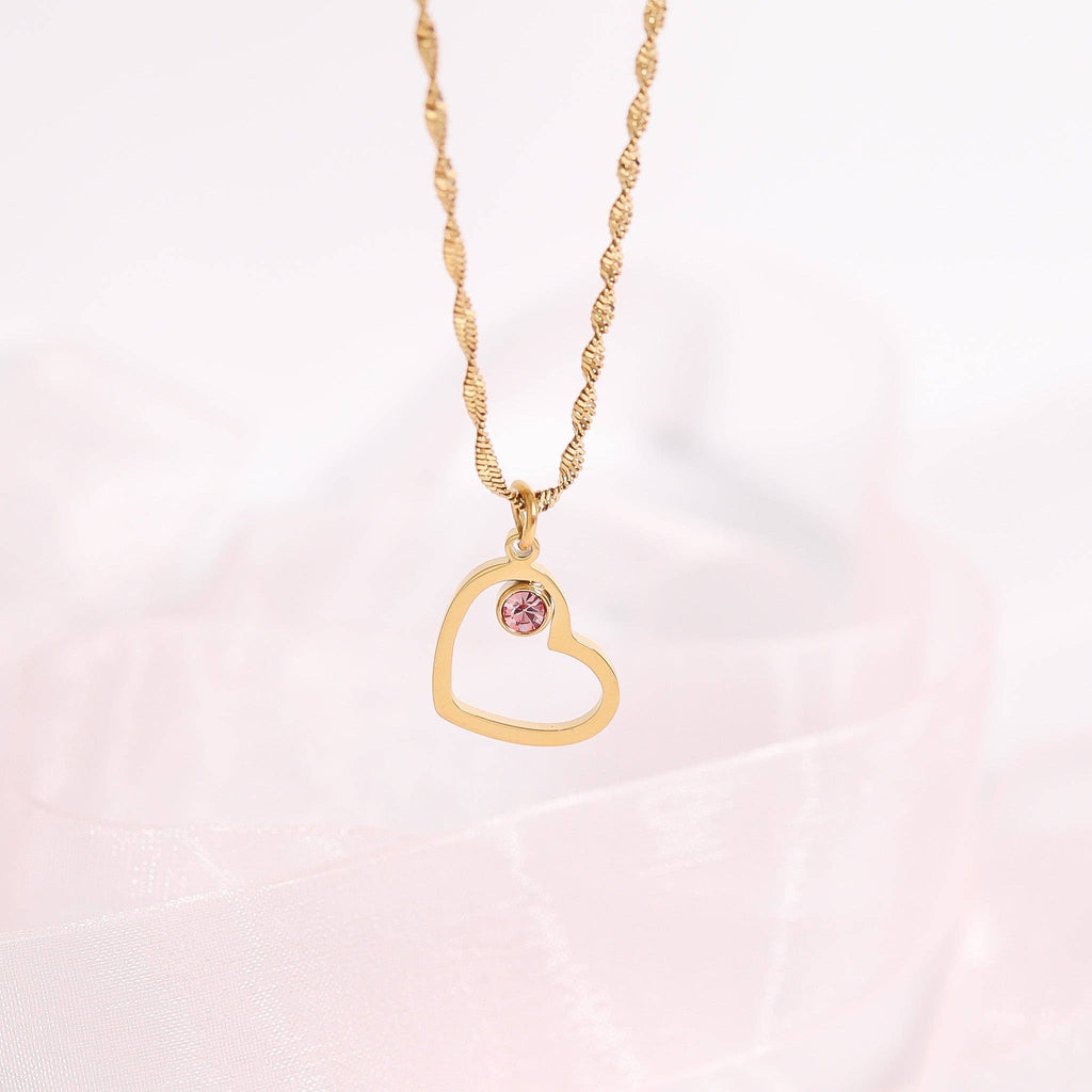 18K Gold PVD Stainless Steel Birthstone Heart Charm