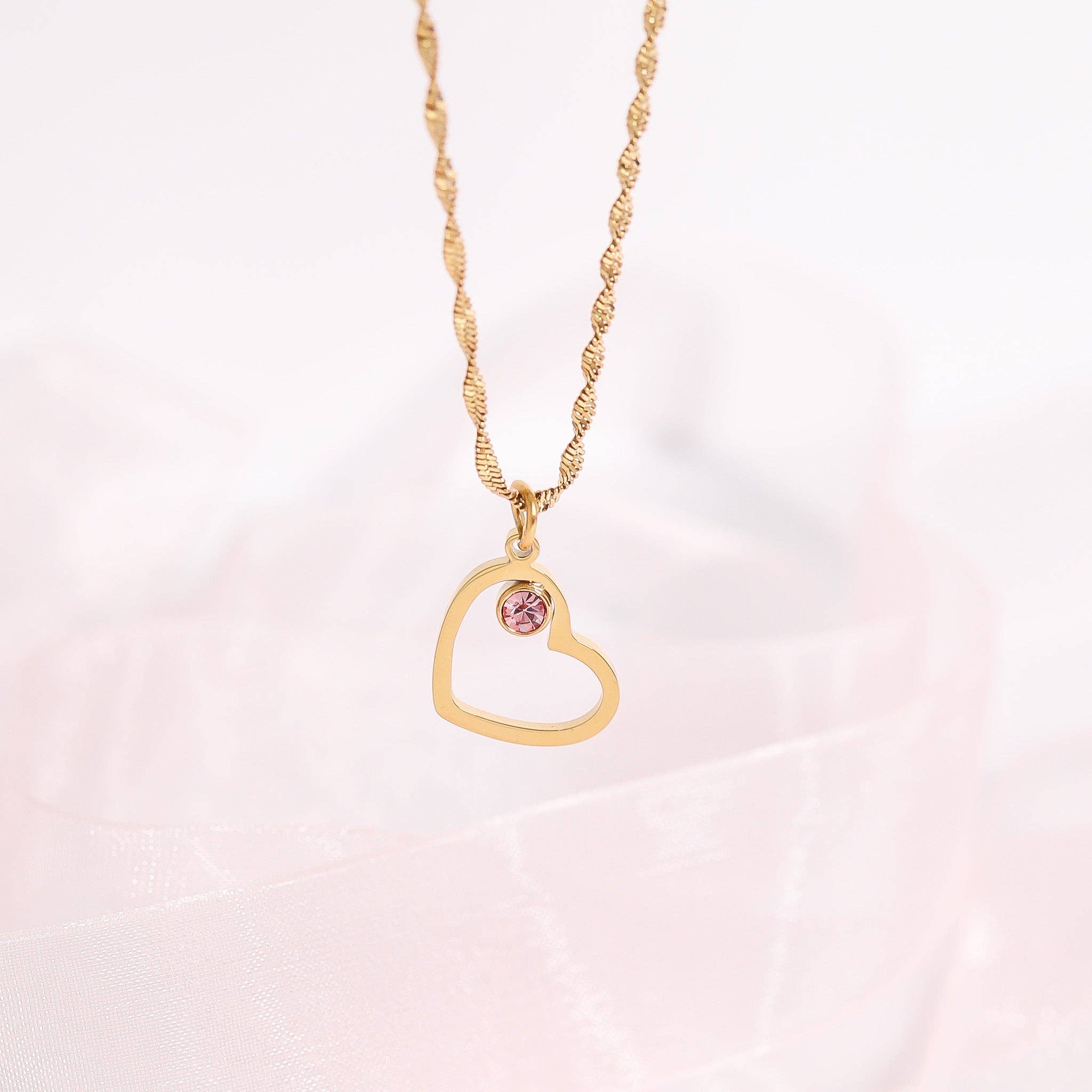 18K Gold PVD Stainless Steel Birthstone Heart Charm