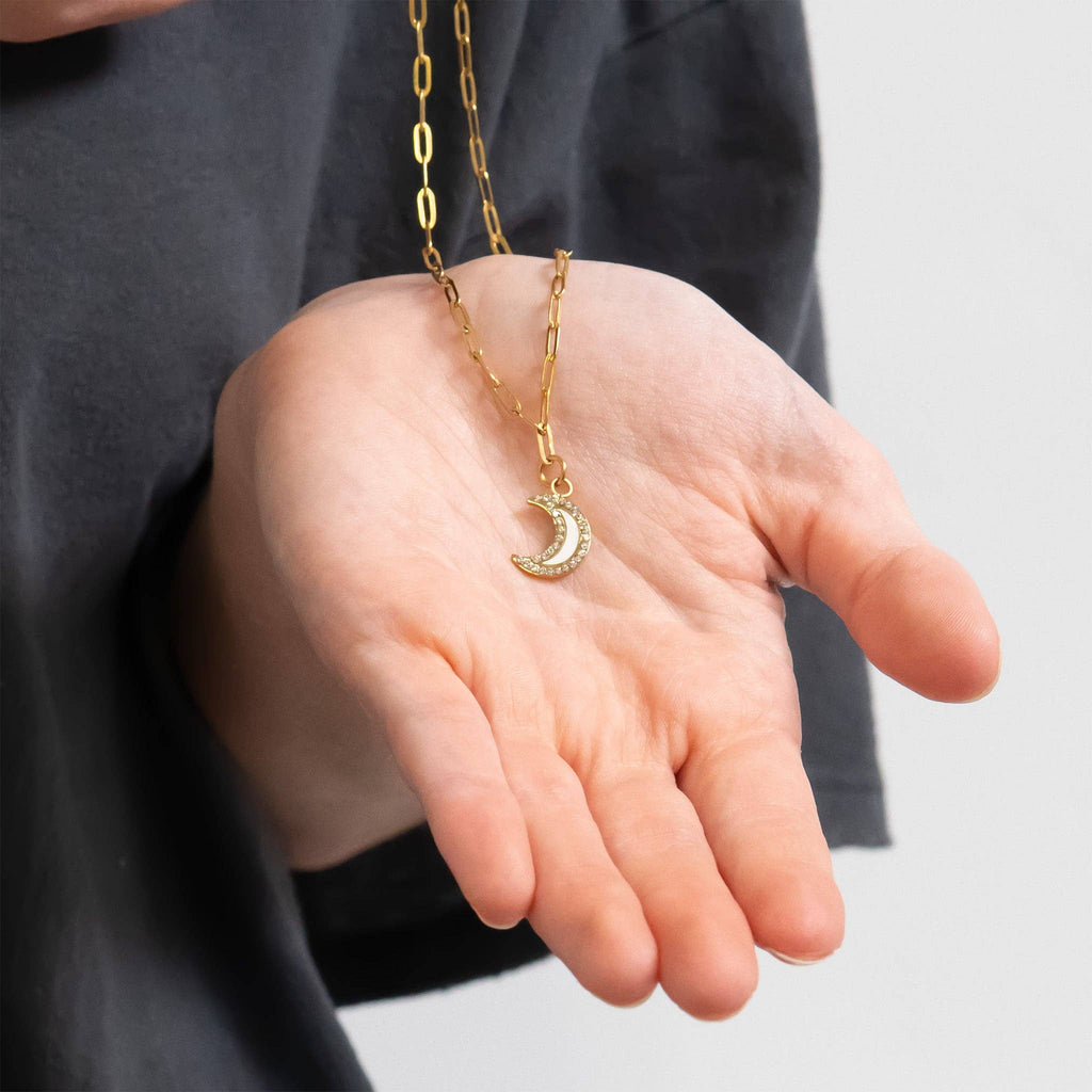 18K Gold PVD Stainless Steel Mother of Pearl Moon Charm