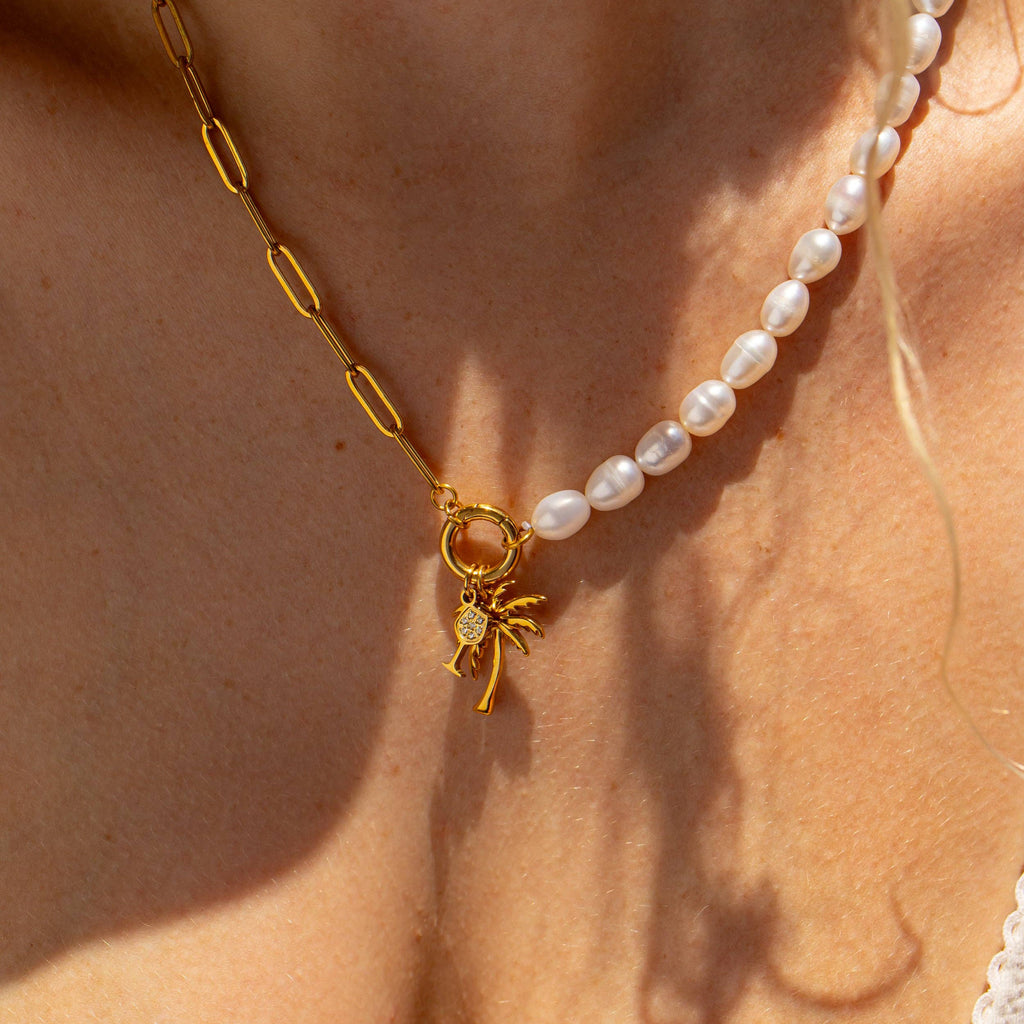 Freshwater Pearl Paperclip Split Chain Charm Holder Necklace
