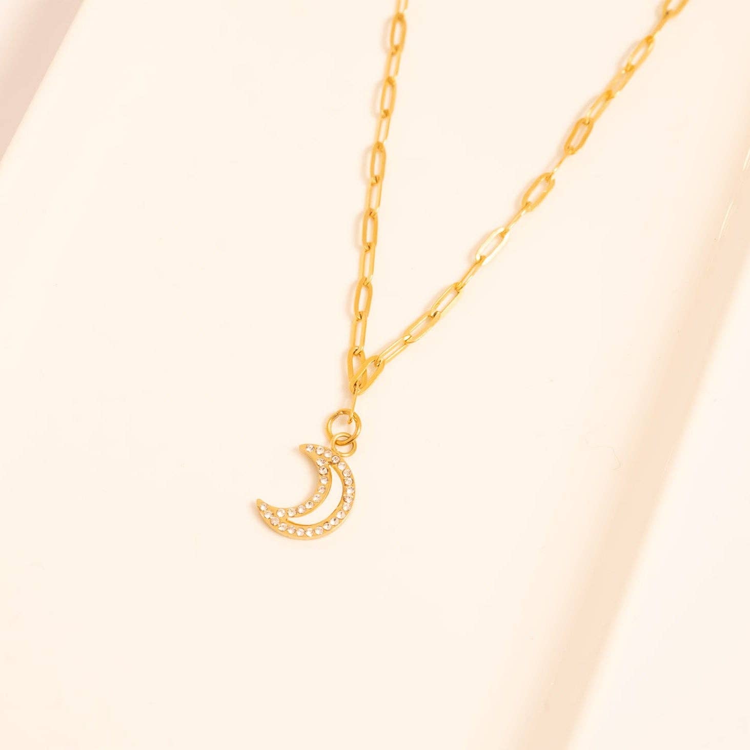 18K Gold PVD Stainless Steel Mother of Pearl Moon Charm