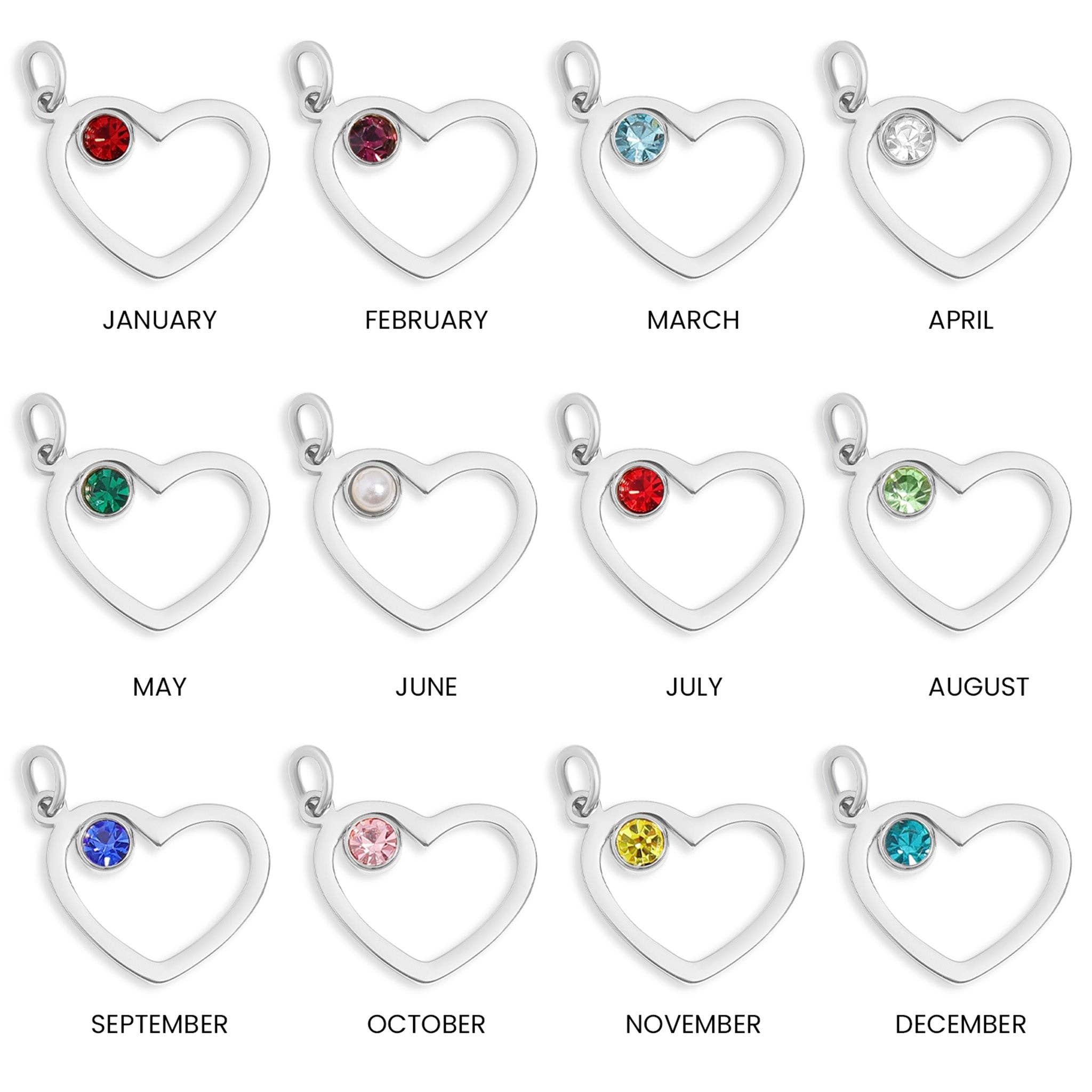 18K Gold PVD Stainless Steel Birthstone Heart Charm