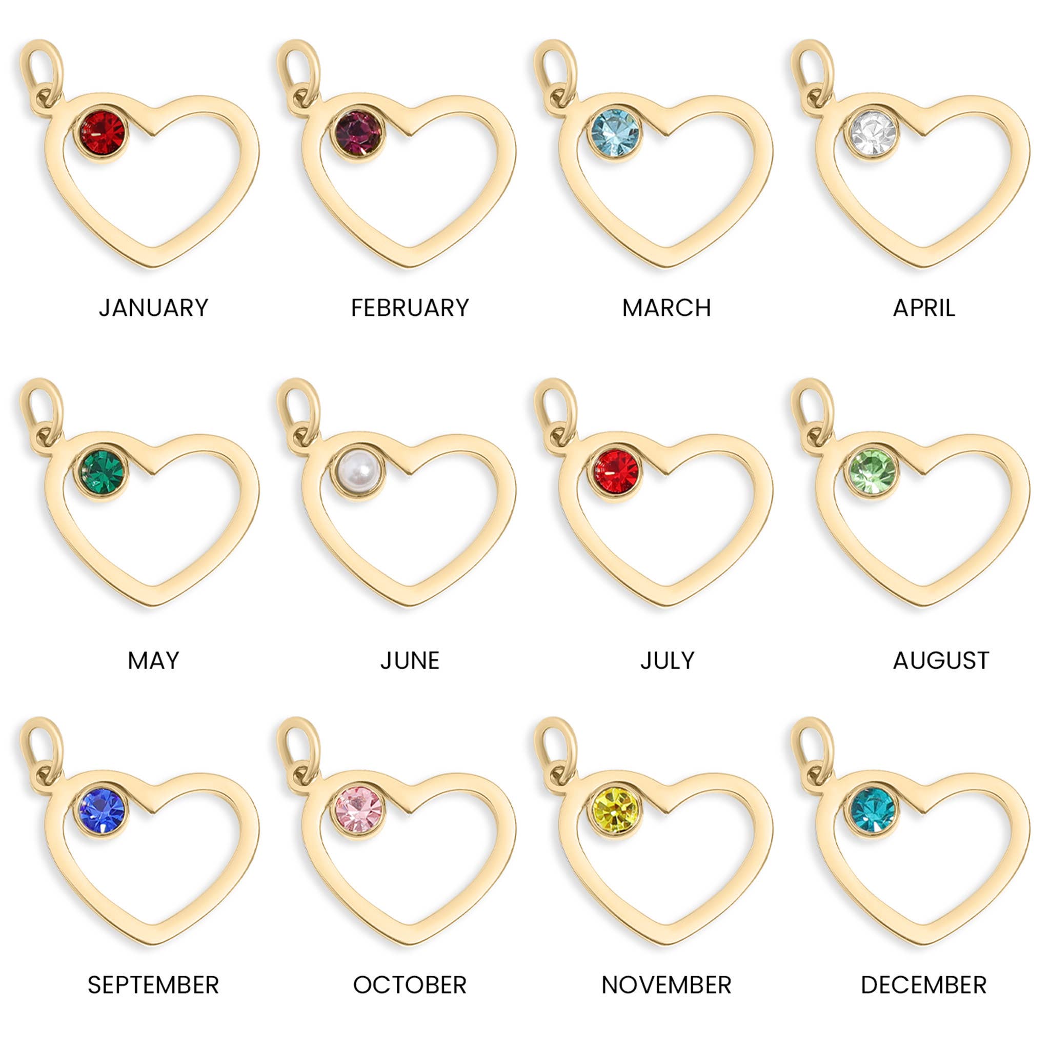 18K Gold PVD Stainless Steel Birthstone Heart Charm