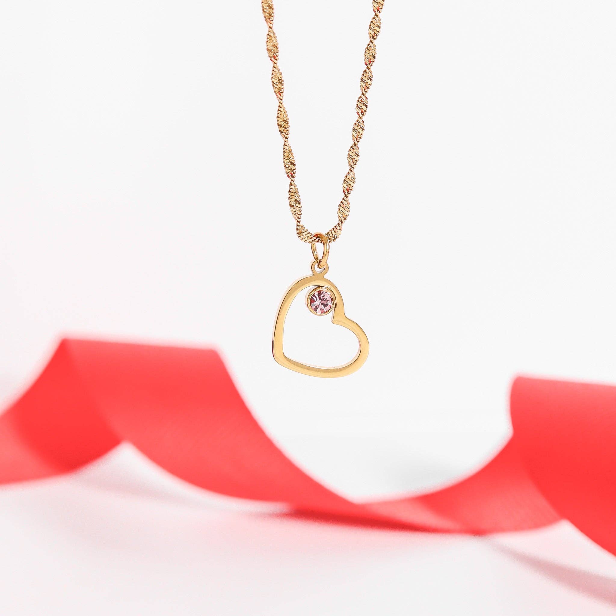 18K Gold PVD Stainless Steel Birthstone Heart Charm