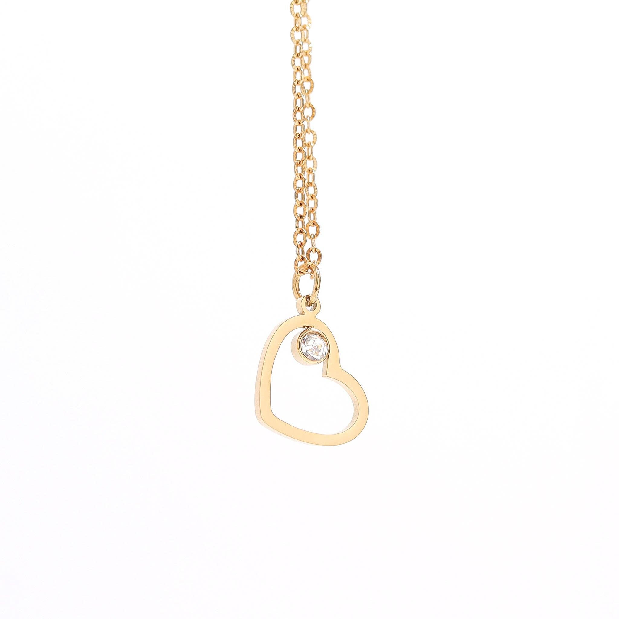 18K Gold PVD Stainless Steel Birthstone Heart Charm