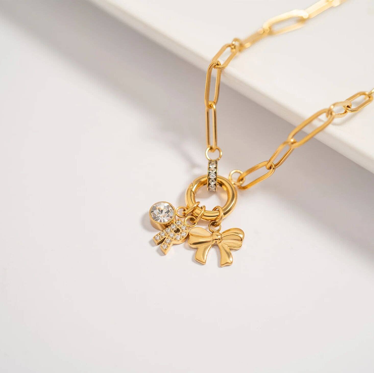 18K Gold PVD Stainless Steel Ribbon Bow Charm