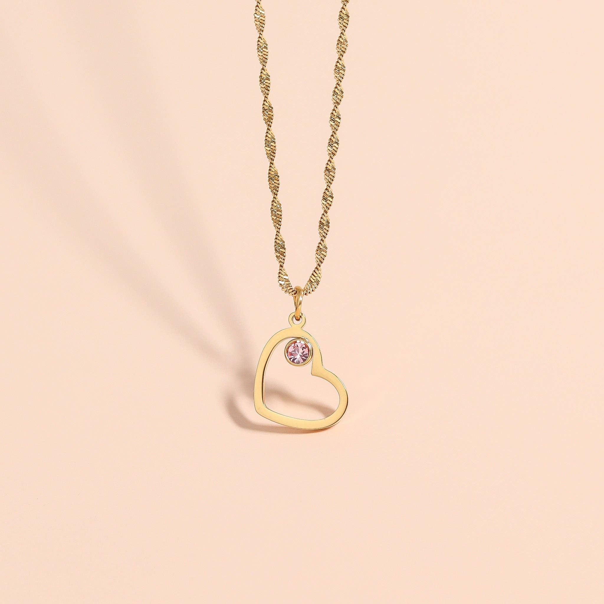18K Gold PVD Stainless Steel Birthstone Heart Charm