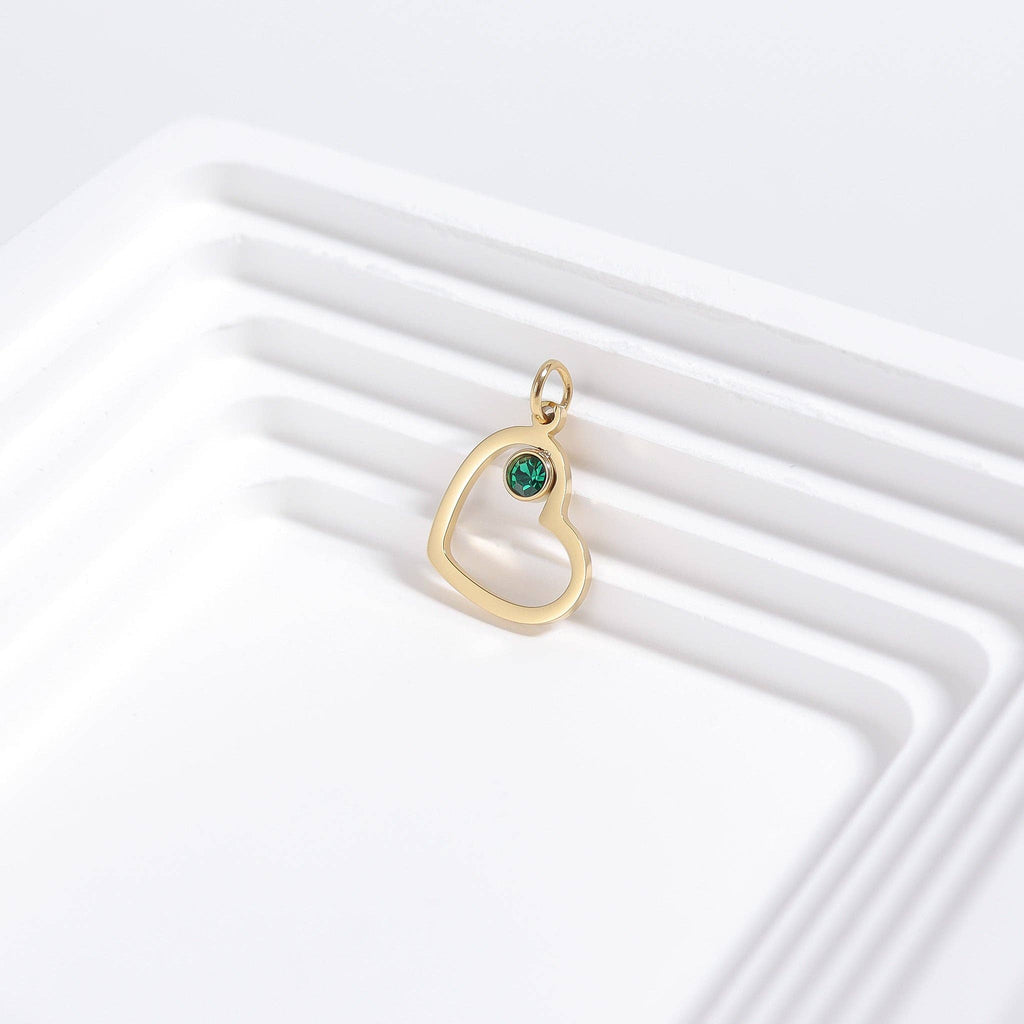 18K Gold PVD Stainless Steel Birthstone Heart Charm