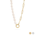 Freshwater Pearl Paperclip Split Chain Charm Holder Necklace