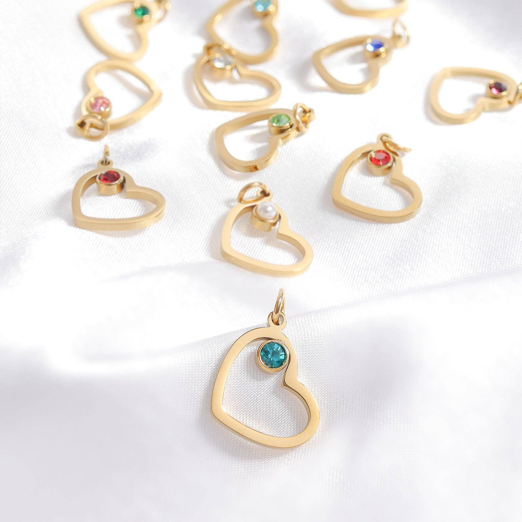 18K Gold PVD Stainless Steel Birthstone Heart Charm