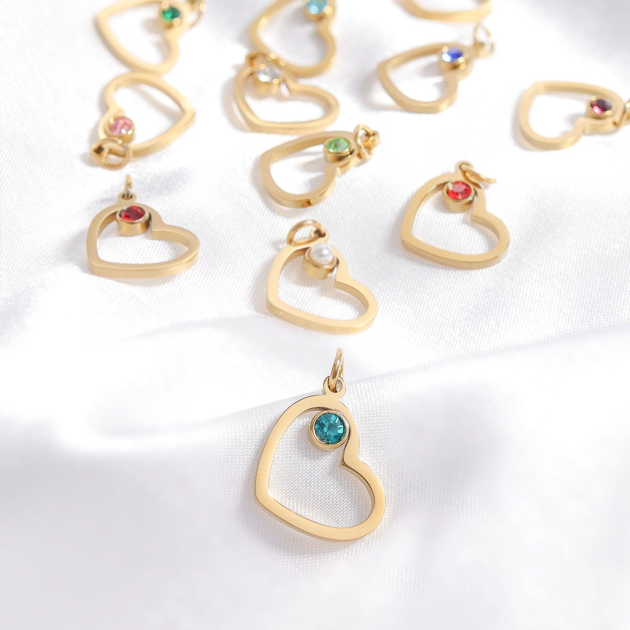 18K Gold PVD Stainless Steel Birthstone Heart Charm