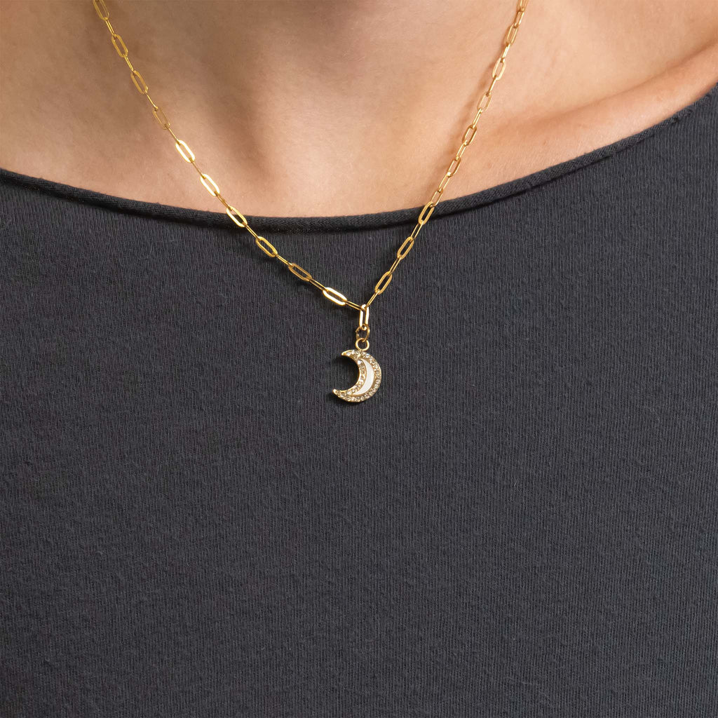 18K Gold PVD Stainless Steel Mother of Pearl Moon Charm