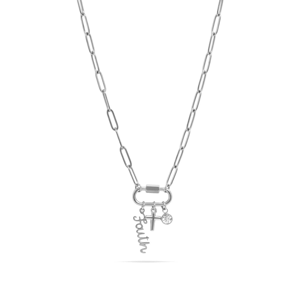 18K Gold PVD Stainless Steel Cross Carabiner Charm Necklace