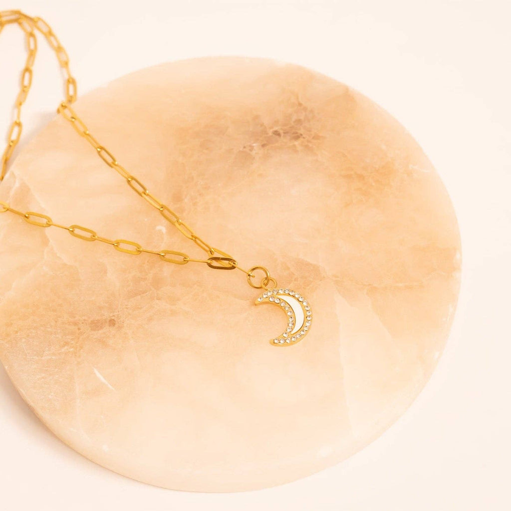 18K Gold PVD Stainless Steel Mother of Pearl Moon Charm
